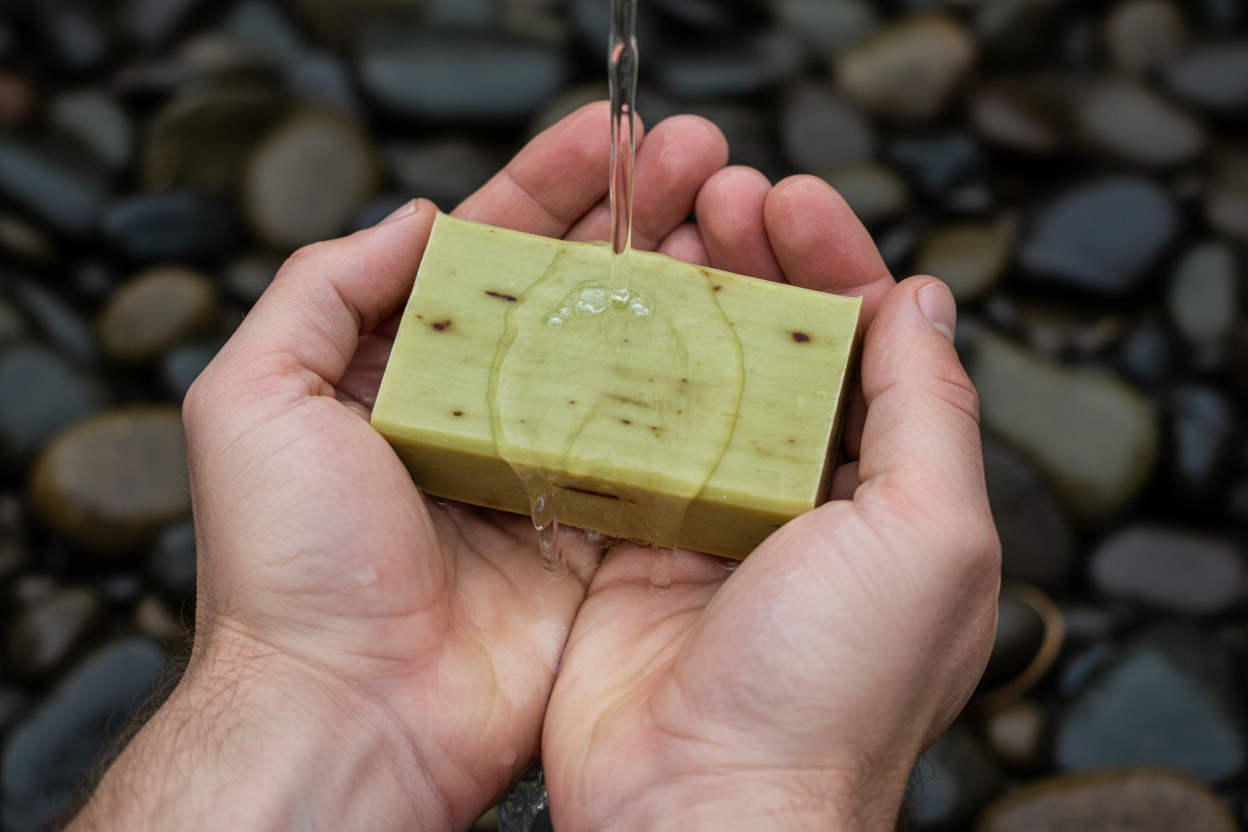Savon avec eau coulante